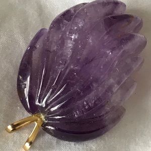 Large Natural Semi-precious AMETHYST Pendant LEAF.